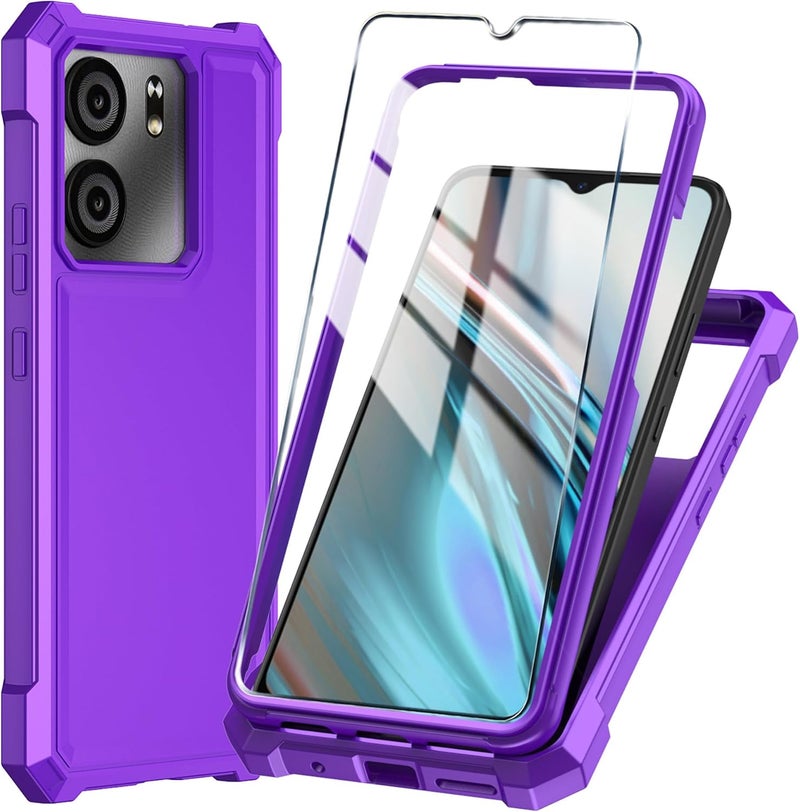 Mocotto for BLU View 5 Phone Case with Tempered Glass Screen Protector,Slim Soft Silicone Full-Body Protective Case for BLU View 5 (Purple) - Image 1